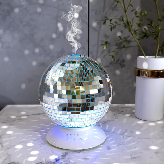 Mirror Essential Oil Diffuser Rotating, 14 Ligth Modes 4 Timer Setting Aromatherapy Diffuser, Cute Home Disco Decor Great Decoration and Accessories for Disco Party, Room, Office