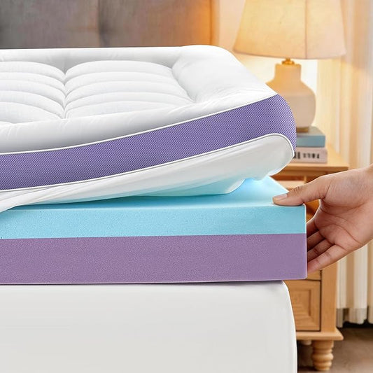5 Inch Dual Layer Memory Foam Full Mattress Topper - 2'' Pillow Top Mattress Pad for Back Pain and 2'' Support Foam & 1'' Cooling Gel Memory Foam, Extra Thick Medium Support Bed Topper