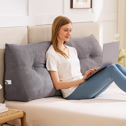 IASEAHK Headboard Pillow Twin, Triangle Pillows for Headboard, Head Board Backrest Wedge Pillow for Reading Sitting Working, Daybed Pillows with Removable Cover for Bed Dorm Sofa, Dark Grey