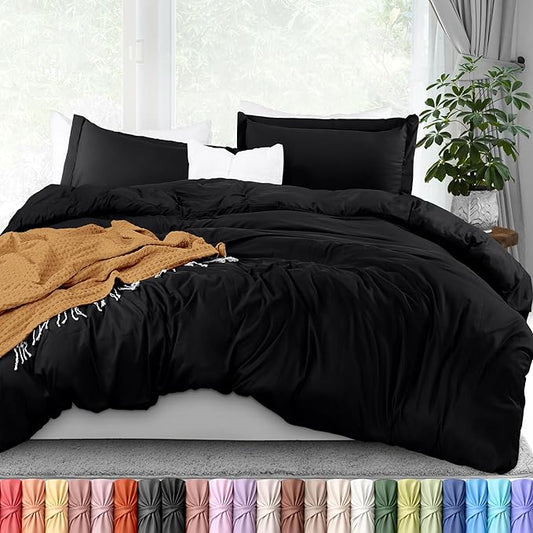 Utopia Bedding Duvet Cover Full Size - 3 Piece with Zipper Closure - 1 Comforter Cover 80X90 Inches & 2 Pillow Shams 20X26 Inches (Black) Comforter Not Included