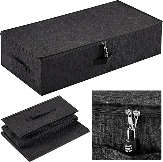 Briwooody 29.9 x 15 x 6.7 Inch Large Discreet Lockable Personal Item Storage Bag Under Bed Storage Box Organizer with Zipper Lid Underbed Clothes Shoe Container for Dorm and Home(Black)