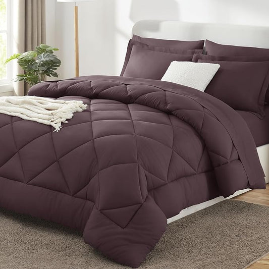 CozyLux Oversized King Comforter Set Cocoa Powder - 7 Pieces Bed in a Bag Comforter Set with Sheets, Luxury Soft Bed Set, Bedding Set with Down Alternative Comforter, Sheets, Pillowcases & Shams