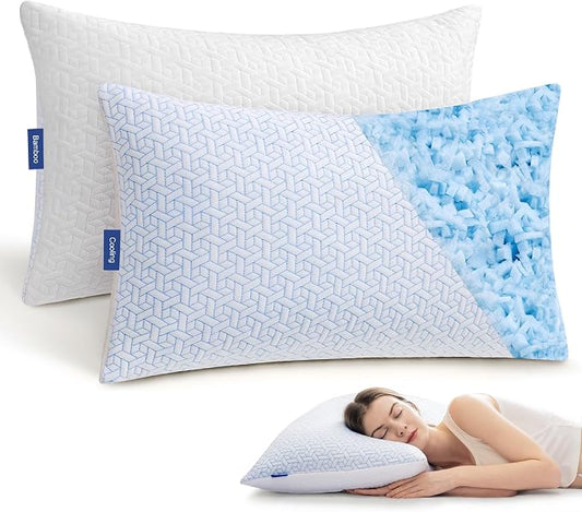 puredown® Cooling Pillows King Size Set of 2, Memory Foam Pillows Adjustable Firm Bed Pillows for Sleeping, Cool Pillow for Hot Sleepers with Zipper Removable Pillow Cover