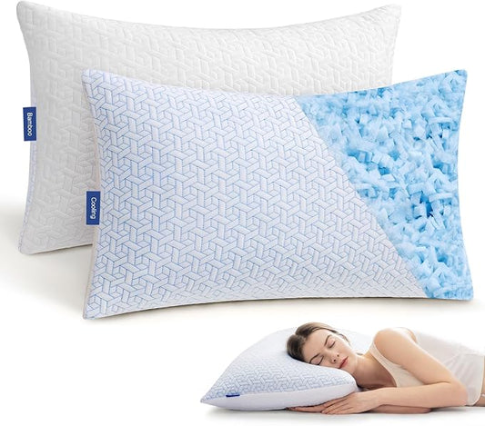 puredown® Cooling Pillows Standard Size Set of 2, Memory Foam Pillows Adjustable Firm Bed Pillows for Sleeping, Cool Pillow for Hot Sleepers with Zipper Removable Pillow Cover