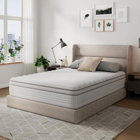 Novilla 14 Inch Queen Size Mattress, Hypoallergenic & Back Pain Relief, Hybrid Queen Mattresses in a Box with Smarts Coils, Fiberglass Free CertiPUR-US Certified Colchones No Box Spring Needed