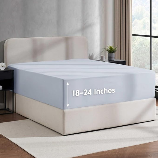 Nestl Ice Blue Extra Deep Pocket Twin Fitted Sheet Kids, Luxury Twin Size Fitted Sheet Only Easily Fits 18 to 24 Inch Mattress, Super Soft, Wrinkle-Free, and Breathable Bed Sheets with Corner Straps