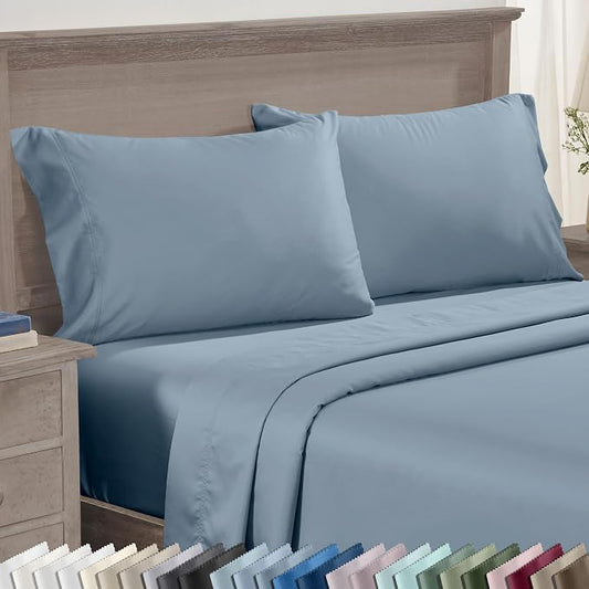 Luxuriously Soft Premium 600 Thread Count, 100% Cotton Set of 2 Cases, Crisp Standard Pillow Cases Set of 2 Fits Standard & Queen Pillows (Pastel Blue)
