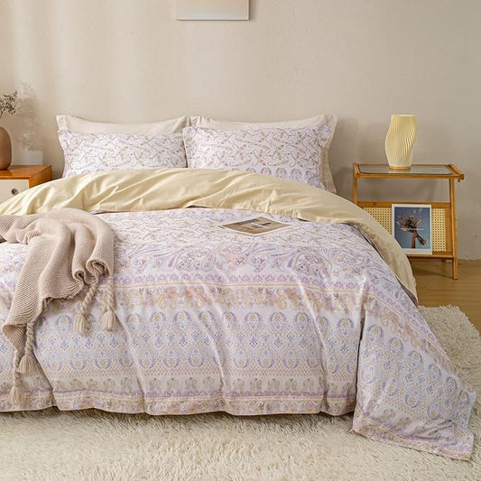 OAITE Duvet Cover Set King Size Floral Pattern Ultra Soft 100% Cotton Duvet Cover Sets 3-PC, Breathable Duvet Cover with Zipper Closure & Corner Ties(2 Pillow Shams,1 Duvet Cover)