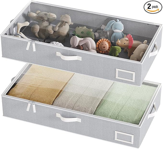 Under Bed Storage, Under Bed Storage Containers Bins for Clothes, Large Linen Underbed Closet Organization Bins, 2 Pack Collapsible Underbed Bin Dorm for Clothes, Sweater, Gray
