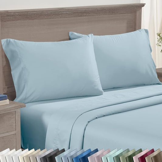 California Design Den Queen Size Pillow Cases Set of 2 - Premium 600 Thread Count, 100% Cotton Queen Pillow Covers, Breathable Sateen, Fits Standard & Queen Pillows - Sea Mist Blue