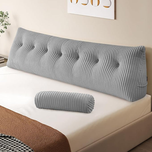 Z-hom Large Wedge Pillow Headboard, King Triangular Headboard Pillow, Reading Pillow Bed with a Roll Pillow for Bed Sitting Up Sleeping, Backrest Cushion Headboard Gap Pillow for Back, Light Gray