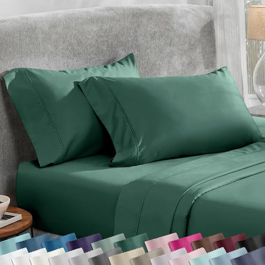 California Design Den Standard Queen Size Pillowcase Set - 400 Thread Count, 100% Cotton Sateen, Set of 2 Pillow Covers, Soft and Breathable - Hunter Green