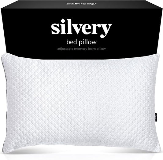 Silvery Memory Foam Bed Pillow - Patent-Pending Self-Cleaning Technology™ for Hygienic Sleep - Cooling Hypoallergenic Adjustable Pillows for Side, Back & Stomach Sleepers