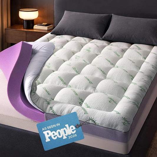 Dual-Layer 4 Inch Full Size Mattress Topper - 2” Memory Foam + 2” Viscose Made from Bamboo Mattress Pad - Double the Comfort & Back Support - Removable & Machine-Washable Cover, Green