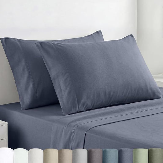 California Design Den 100% Egyptian Cotton Pillow Cases Standard/Queen Set of 2 - Crisp Percale Feel, Soft & Breathable Pillowcases Cotton - Mineral Blue (Grey Tone)