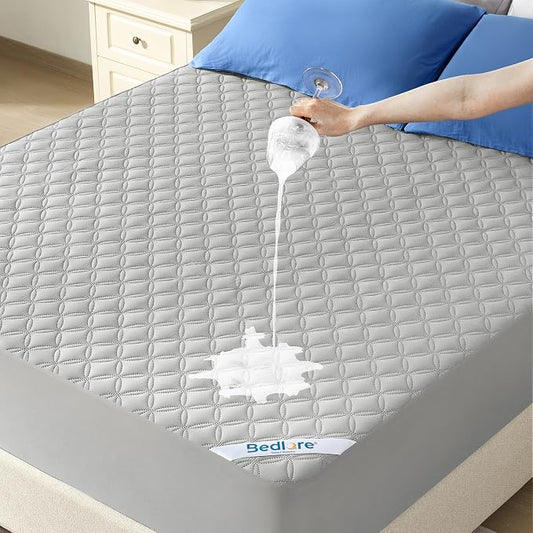 BEDLORE Waterproof Mattress Protector, Noiseless Twin Size Mattress Pad with Deep Pocket Fitted Up to 6-15 inches, Soft Breathable Dirt-Proof Single Bed Mattress Cover for Bedroom (Light Gray)