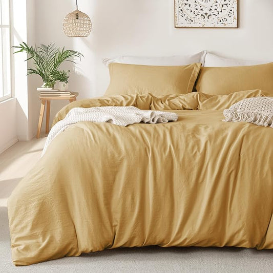 MILDLY Super Soft Duvet Cover 2pcs - 100% Washed Microfiber Yellow Twin/Twin XL Comforter Cover Set with Zipper Closure & Corner Ties (No Comforter)