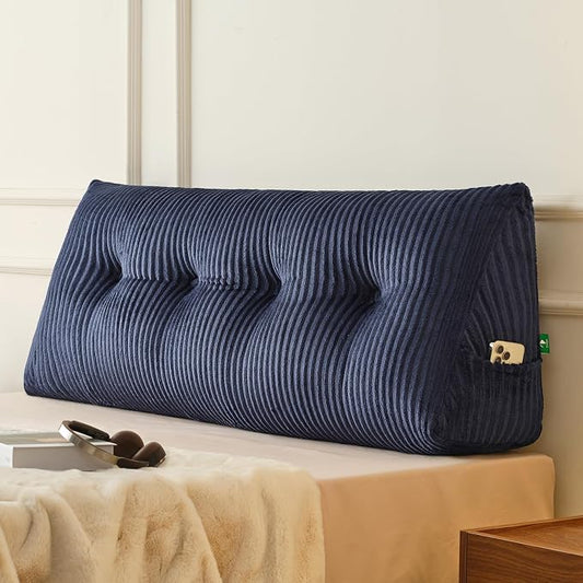 Z-hom Large Headboard Pillow Full, NO ROLL Pillow, Wedge Pillow Headboard for Sitting Up in Bed, Backrest Support Triangular Cushion for Reading, Gap Pillow w/Removable Washable Cover,Blue