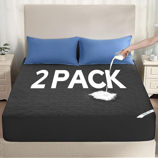 BEDLORE 2 Pack Waterproof Mattress Protector, Full Size Mattress Pad with Deep Pocket 6"-15" Depth, Soft Breathable Bed Mattress Cover for Bedroom, College Dorm (Black)