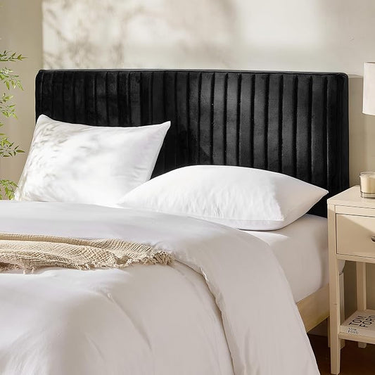 Hearth & Harbor Full Headboard Only, Floating Wall Mounted Headboard Full Size, Easy Assemble Upholstered Peel and Stick Headboards, 3D Soundproof Bed Wall Panels, Velvet Stick on Headboards, Black