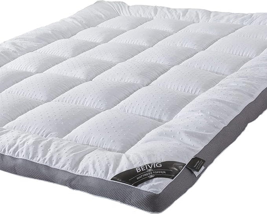 Mattress Topper King Mattress Pad Protector - Quality Plush Luxury Down Alternative Pillow Top - Extra Thick Mattress Cover(King Size), White