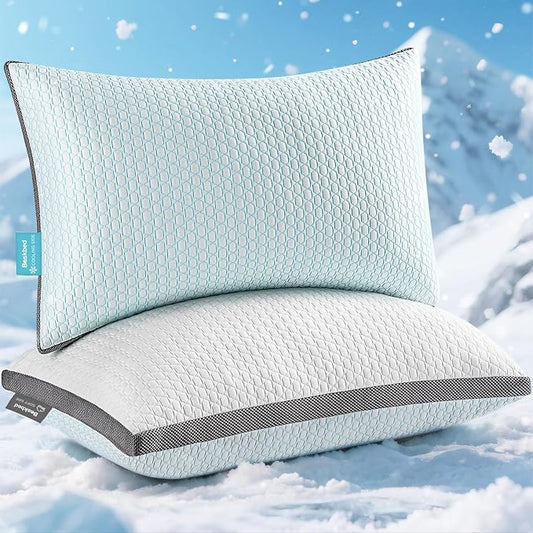 Cooling Pillows King Size Set of 2, Shredded Memory Foam Pillows 2 Pack, Bed Pillow for Hot Sleepers Adjustable Firm Pillow for Side, Back and Stomach Sleepers, Machine Washable