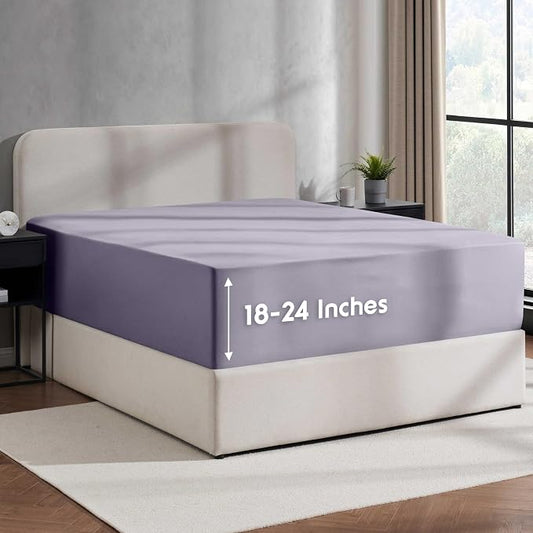 Nestl Dusty Purple Extra Deep Pocket Twin Fitted Sheet Kids, Luxury Twin Size Fitted Sheet Only Easily Fits 18 to 24 Inch Mattress, Super Soft, Wrinkle-Free, and Breathable Sheets with Corner Straps