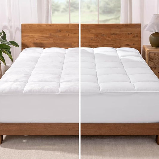 Bare Home Split King Microplush Mattress Topper - Pillow Top Reversible - Dual Sided All-Season - 8" to 24" Deep Pocket - Soft Fitted Cover - Plush Mattress Pad (Split King - 2 Twin XL)