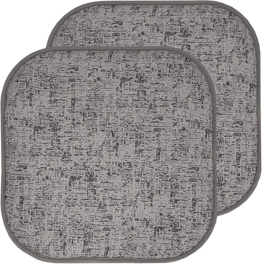 Sweet Home Collection Chair Cushion Memory Foam Pads Honeycomb Pattern Slip Non Skid Rubber Back Rounded Square 16" x 16" Seat Cover, 2 Pack, Broadway Gray/Black