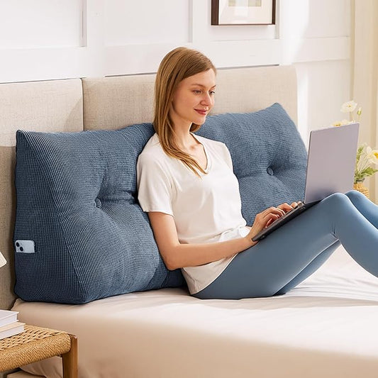 IASEAHK Headboard Pillow Twin, Triangle Pillows for Headboard, Head Board Backrest Wedge Pillow for Reading Sitting Working, Daybed Pillows with Removable Cover for Bed Dorm Sofa, Navy Blue