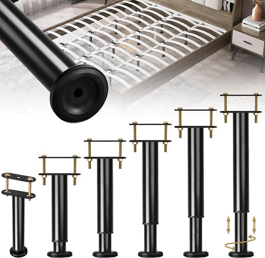 6 Pcs Adjustable Height Bed Support Legs, 10-16.5 Inch Metal Under Bed Frame Support Legs, Extra Sturdy Bed Legs Replacement Parts with Rubber Non-Slip Base for King Queen Frame Wooden Center Slat