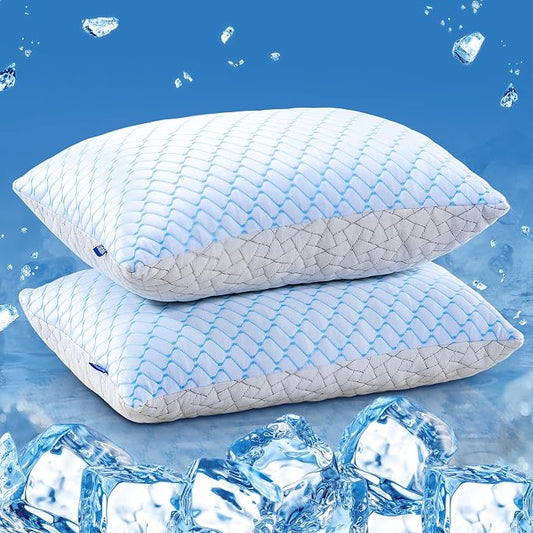 puredown® Pillows Queen Size Set of 2, Shredded Memory Foam Pillows, Cooling Foam Pillow for Sleeping, Soft Bed Pillow Queen Size with Adjustable Foam for Side, Back and Stomach Sleepers