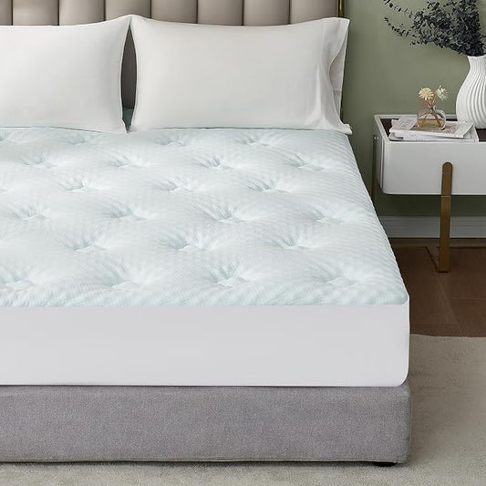 Hansleep California King Mattress Topper Memory Foam, California King Foam Mattress Topper Viscose Derived from Bamboo, Cal King Size Bed Mattress Pad Cover for Back Pain Relief, 72" x 84", White