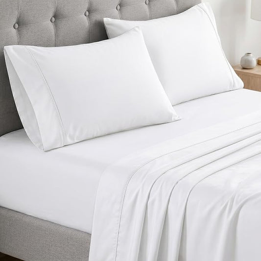 LANE LINEN 100% Cotton Sheets Full Size - 450 Thread Count Sateen Weave - Hotel Quality Softness, Great for Everyday Comfort - Securely Fits Matresses Upto 15'' Deep - Oeko TEX Certified - White