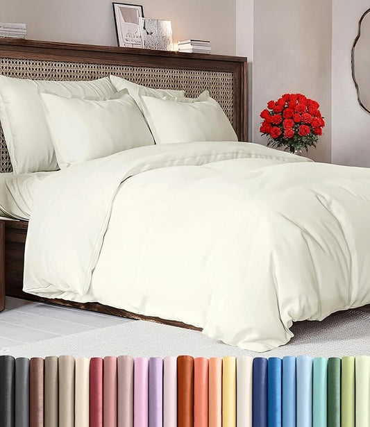 Duvet Cover King Size Set - Extra Soft King Duvet Cover 104" x 90" with 2 Pillow Shams - Hotel Luxury, Easy Care and Fade Free w/ Zipper Closures & Ties - All Season, Comfy, Cozy & Breathable (Ivory)