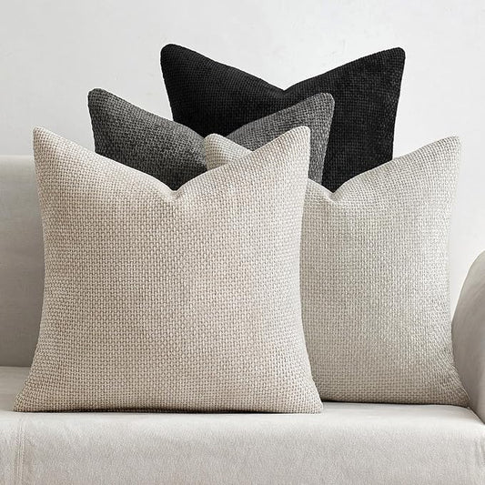 MIULEE Pack of 4 Halloween Couch Throw Pillow Covers 16x16 Inch Neutral Cream/Grey Soft Decorative Chenille Pillow Covers Farmhouse Accent Cushion Covers for Boho Home Decor Sofa Bedroom Living Room