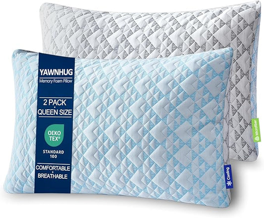 Cooling Shredded Memory Foam Pillows: Adjustable Bed Pillows for Sleeping, Queen Size Set of 2, Customizable Loft & Firm Support for Side Back Stomach Sleepers