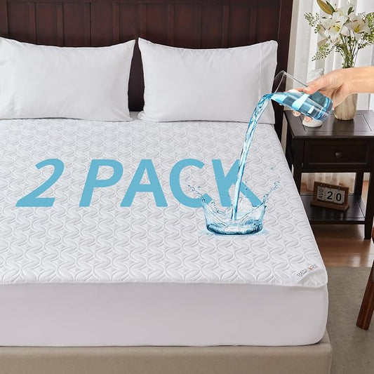 BEDLORE 2 Pack Waterproof Mattress Protector, California King Size Mattress Pad with Deep Pocket 6"-18" Depth, Soft Breathable Bed Mattress Cover for Bedroom, College Dorm (White)