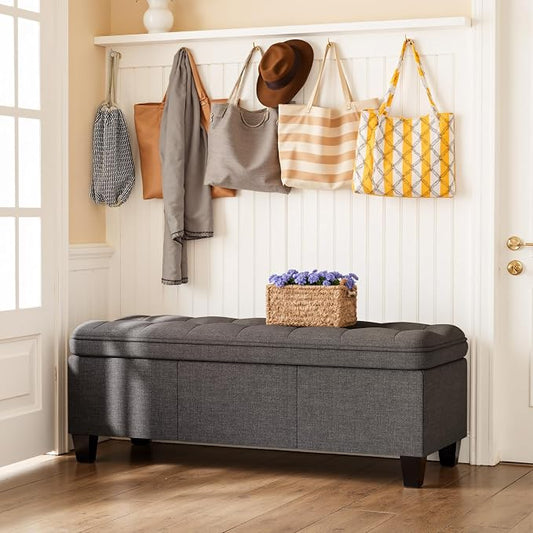 YESHOMY 47 Inches Ottoman with Storage, Storage Bench with Legs, Ottomans for Living Room, Entryway, Adjustable & Movable, Easy Assembly, Deep Grey Linen
