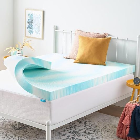 Linenspa 4 Inch Swirl Gel Memory Foam Mattress Topper, Twin Size – Cooling Gel Infused, Ventilation Holes – Pressure Relieving Bed Topper – CertiPUR Certified
