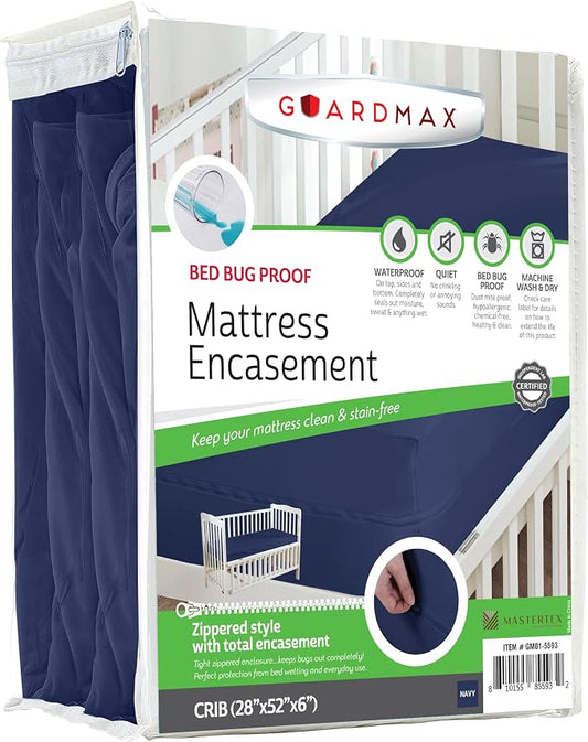Guardmax Crib Mattress Encasement with Zipper, Waterproof, Bed Bug Proof, and Dust Mite Proof Mattress Protector for Crib Size Bed up to 6" Deep, Zippered All Around Jersey Knitted Mattress Cover