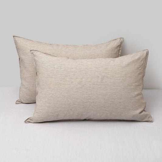 CHUFFED Linen Pillowcases 2 Pack 100% Linen Standard Pillow Cases, Breathable and Cooling Washed Pillowshams with Zipper Closure, 20x30 Inches,Grey Stripe