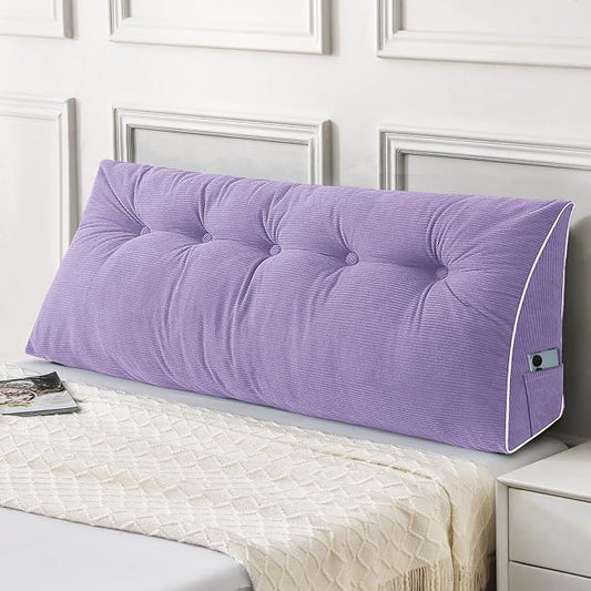 Sasttie Headboard Pillow Queen, Wedge Pillow Headboard for Sitting Up in Bed, Back-Rest Support Triangular Cushion for Reading - Features Removable Washable Cover, Purple