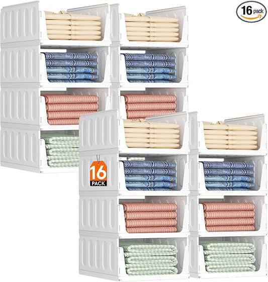 Lifewit 16 Pack Stackable Closet Organizers and Storage Basket for Clothes, Plastic Sweater Storage Bins for Wardrobe, Multifunctional Pants Organizer for RV, Pantry, Kitchen, Dorm, 16.5" Depth