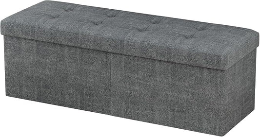 JIUYOTREE 31.5 Inches Ottoman with Storage Bench, Foldable Footstool, Ottoman Foot Rest, End of Bed Bench, Multi-Functional Seat, Storage Chest for Living Room, Bedroom, Entryway (Gray)