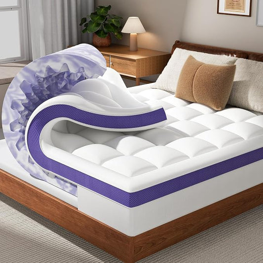 ChiXpace 4 Inch King Mattress Topper Dual Layer Memory Foam Mattress Topper, Soft Pillow Top Mattress Cover, Gel Foam Mattress Egg Crate Design, King Size Mattresses Pad (White)