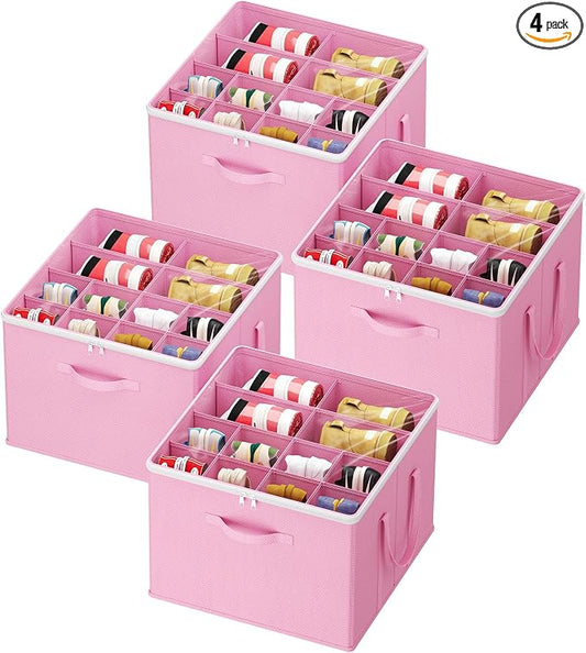Lifewit 4 Pack Shoe Storage Organizer for Closet, Large Shoe Box Storage Containers with Clear Cover, Foldable Storage Bins Fit for Boots Fits 48-64 Pairs (Each 12-16 Pairs) Pink