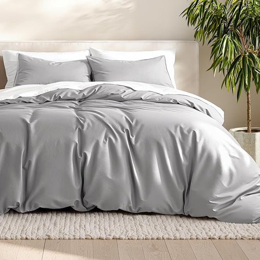 Bare Home Bedding Duvet Cover Oversized Queen Size - Premium 1800 Super Soft Collection - Lightweight, Cooling Duvet Cover - Soft Breathable (Oversized Queen, Light Grey)