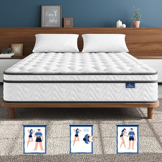 Vesgantti Queen Size Mattress 10 Inch, Fiberglass-Free | Cool Sleep Hybrid Mattress in a Box - Memory Foam & Pocket Springs, Ergonomic Design, Pressure Relief, Medium Firm Feel, 60"×80"×10"