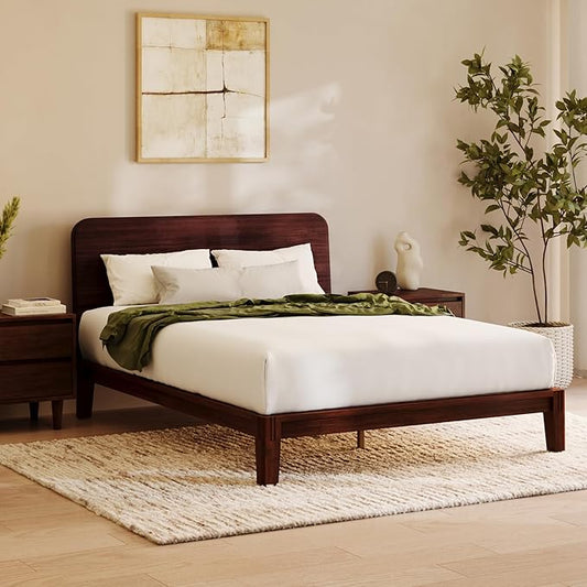 Nectar Bamboo Platform Bed Frame & Headboard - Walnut - Twin - Floating Center Support Legs - 12” Height - Easy Tool Free Set Up - Contemporary - Sturdy Wooden Support Slats - Holds Up To 500 Pounds